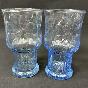 Libbey 'Country Garden' Blue Daisy Glass‎ Tumbler, Vintage 1960s-1970s, Set of 2